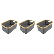 JVL Bambanio Foldable Bamboo Storage Basket, 26L, Set of 3 - Grey Grey