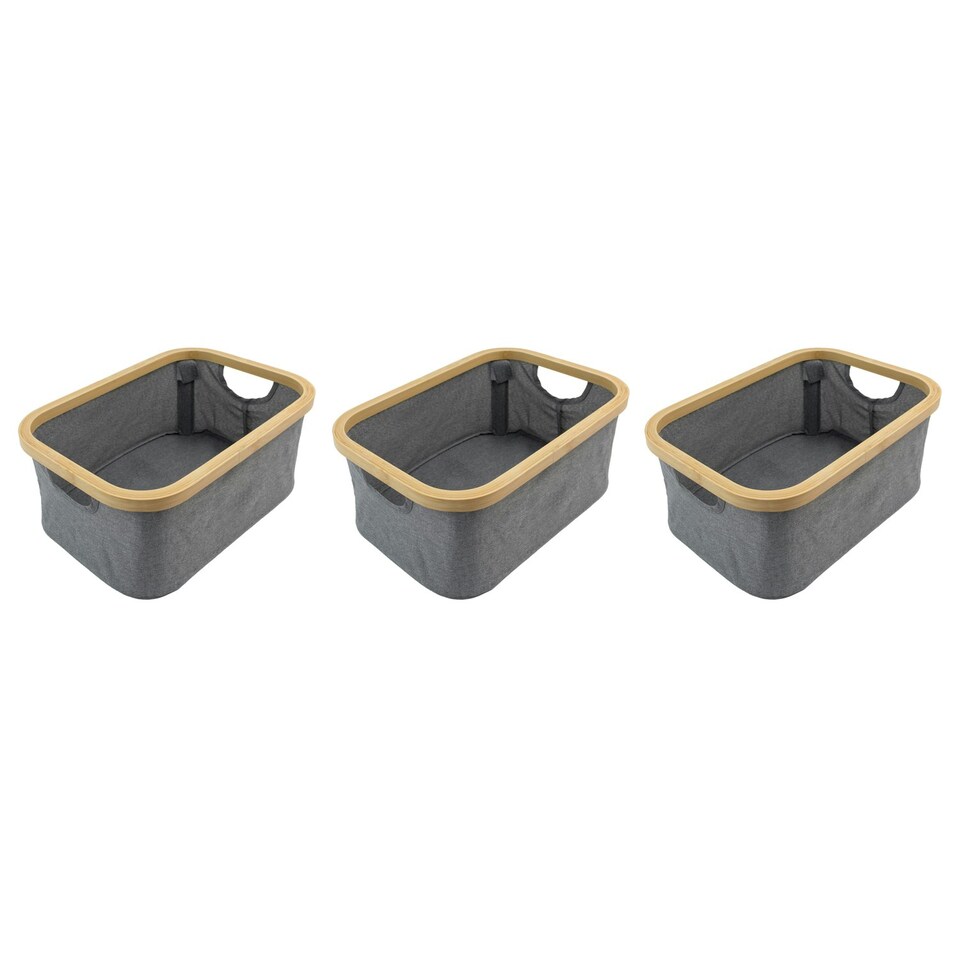image 1 of JVL Bambanio Foldable Bamboo Storage Basket, 26L, Set of 3 - Grey Grey