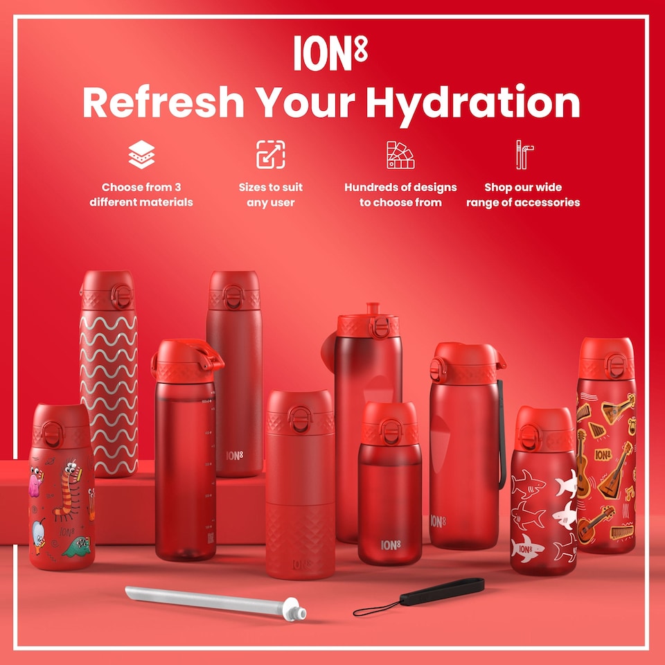 image 1 of Leak Proof Kids Water Bottle, BPA Free, 350ml (12oz) | Red | Unicorns Red | One Size