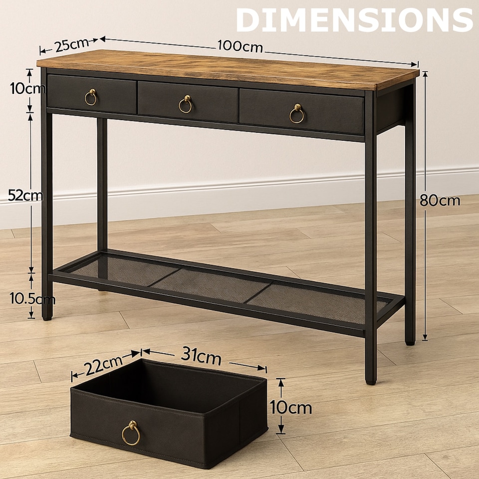 image 1 of Slim Hallway Console Table with 3 Non-Woven Drawers