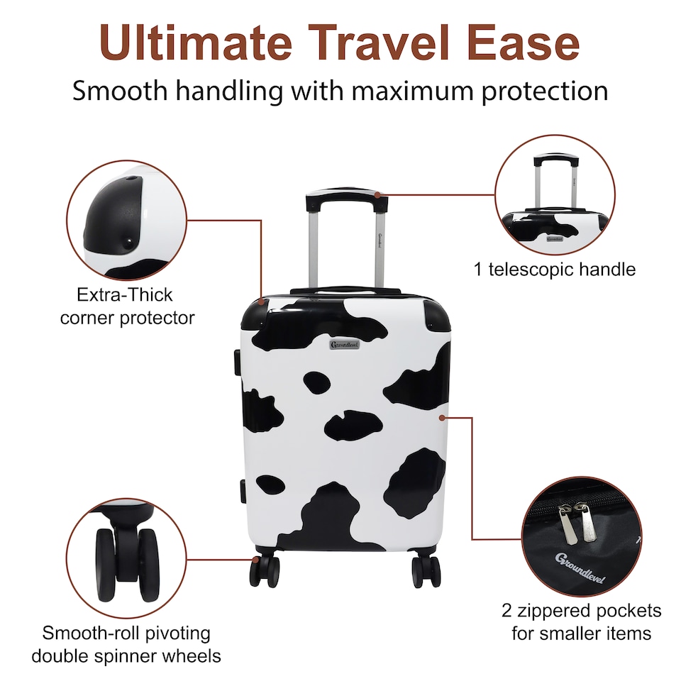 image 1 of Groundlevel Animal Print Hard Shell Cabin Suitcase Carry On Spinner Travel Luggage | Multi | Cow | One Size