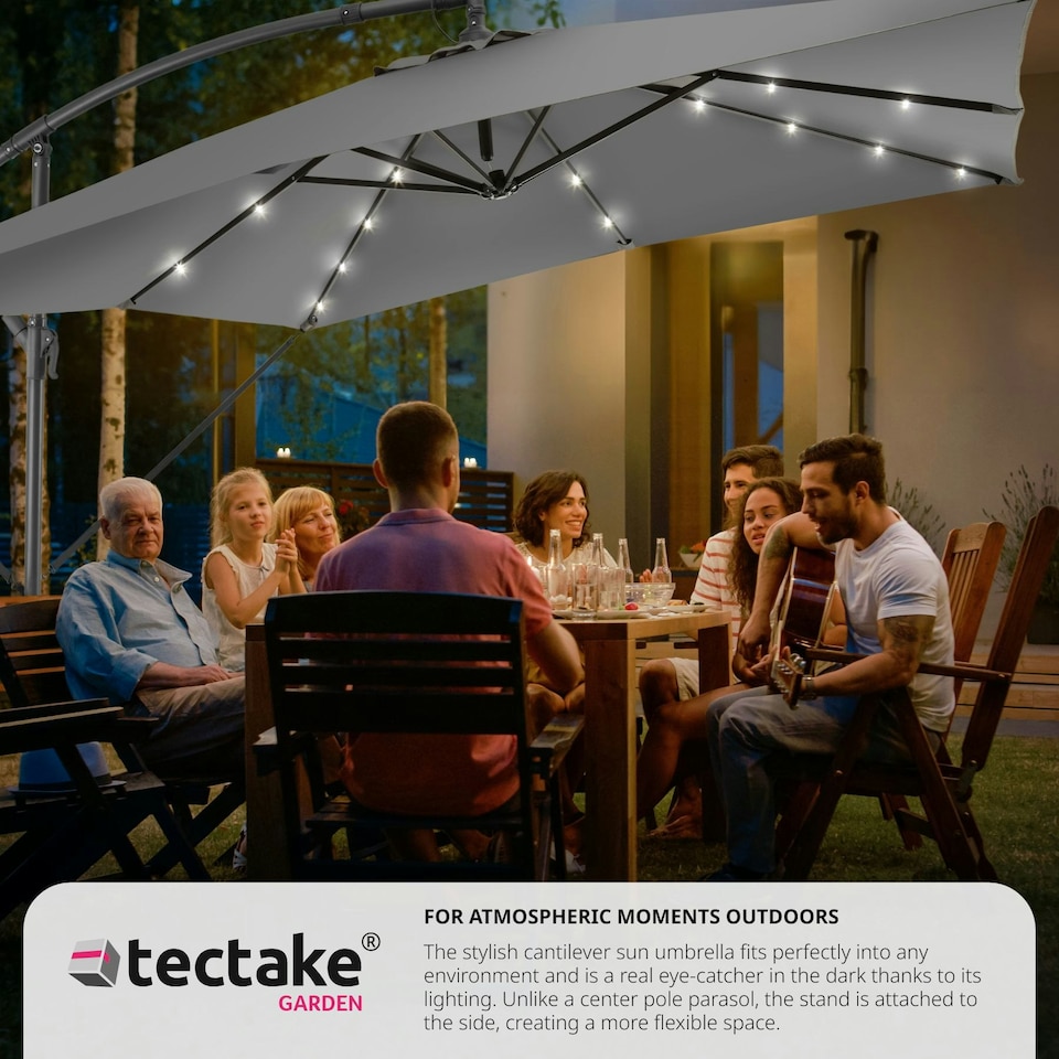 image 1 of Parasol Sunna - 250 x 250 cm with LED solar lighting, with protective cover Grey | Light Grey