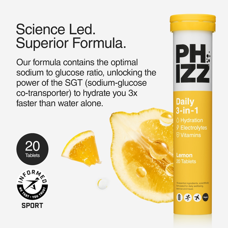 image 1 of Phizz Lemon 3-in-1 Hydration, Electrolytes and Vitamins Effervescent (60 Tablets)
