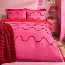 OHS Tufted Wave Bedding Set Modern Duvet Cover with Pillowcase | Pink | Hot Pink/Red | Single