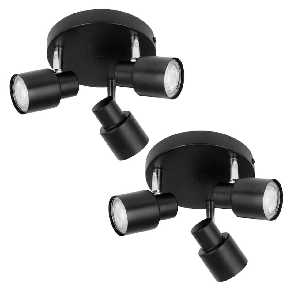 image 1 of Set of 2 Black 3 Light IP44 Bathroom Round Spotlights | Black | 2