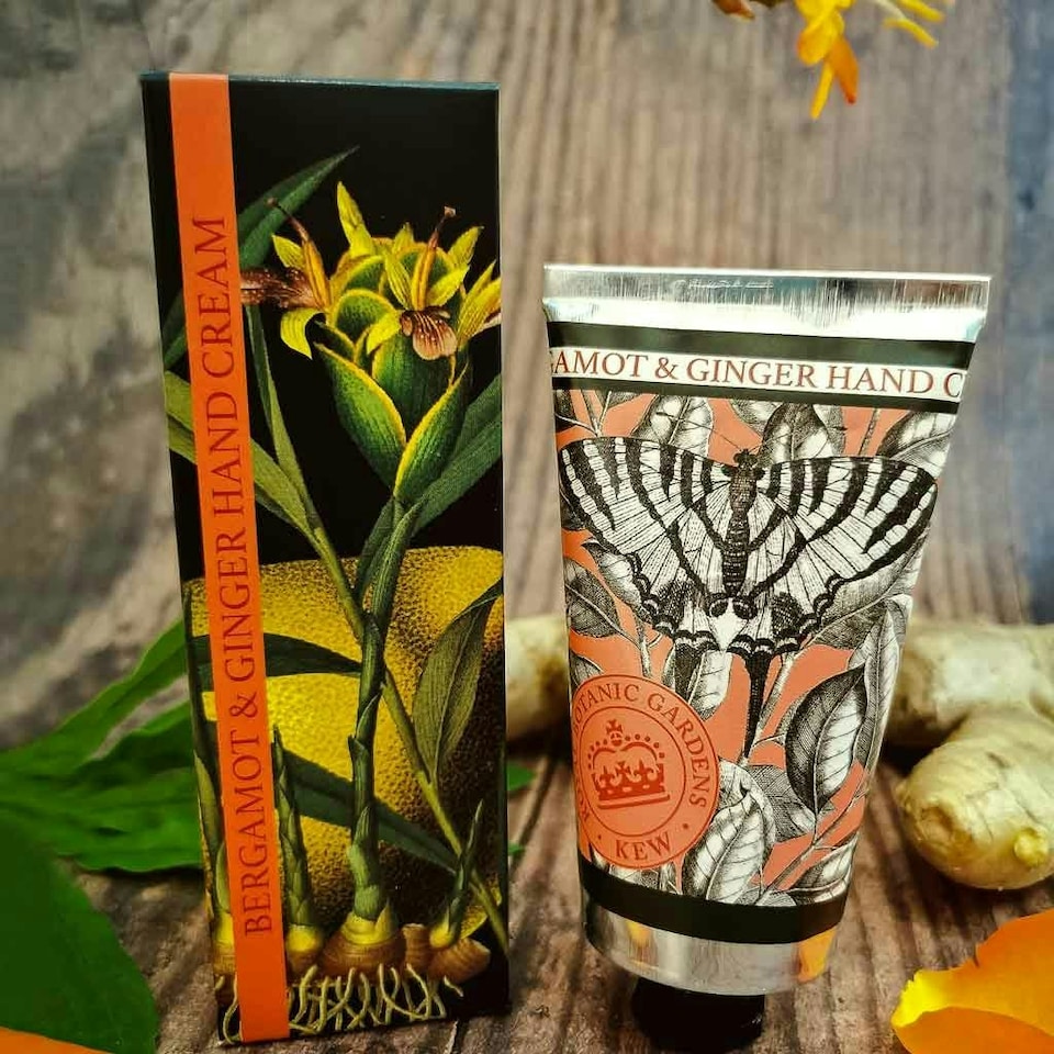image 1 of The English Soap Company Royal Botanical Gardens Kew Hand Cream, Ginger Hand Cream, Moisturising Hand Cream for Men and Women, Bergamot and Ginger Scent 75ml