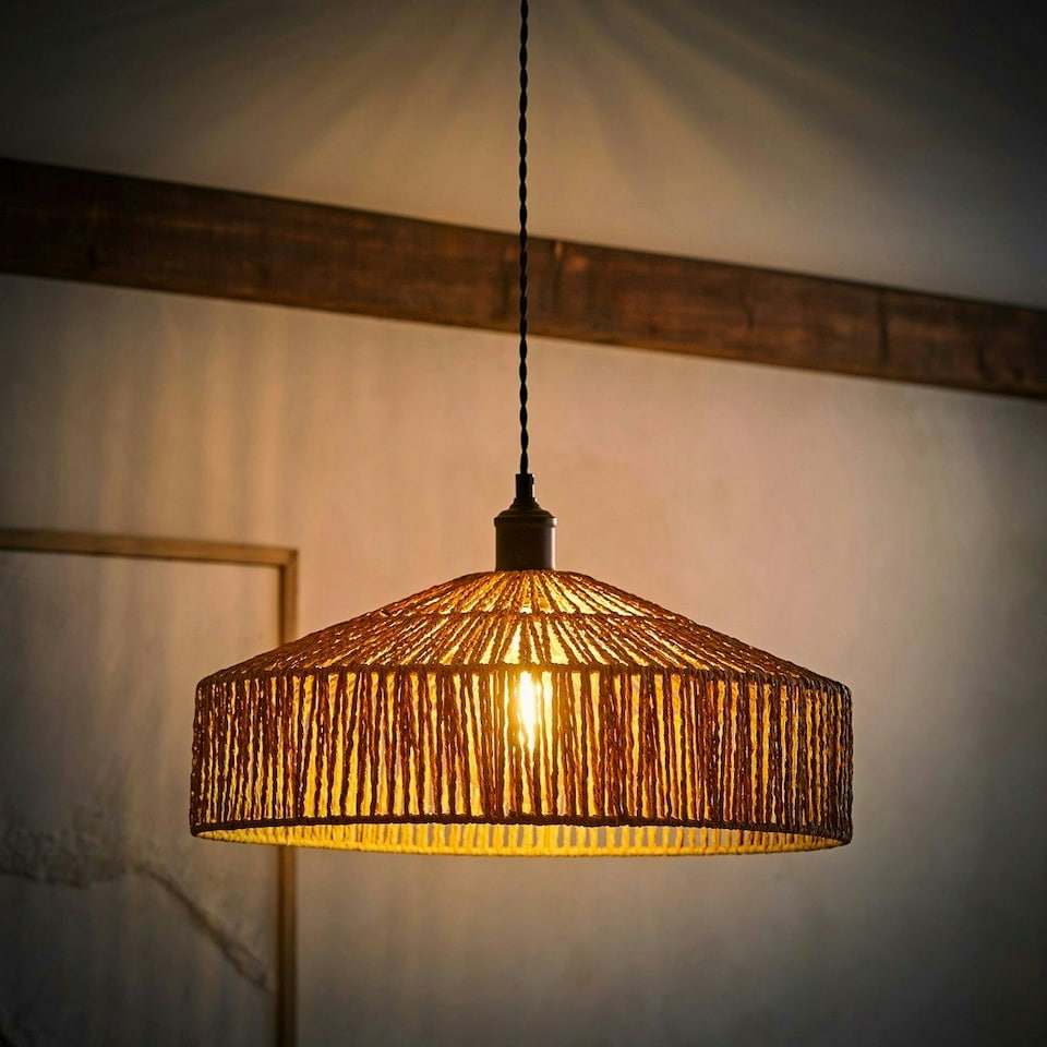 image 1 of ValueLights Elcano Woven Rope Lamp Shade and Filament Bulb Brown