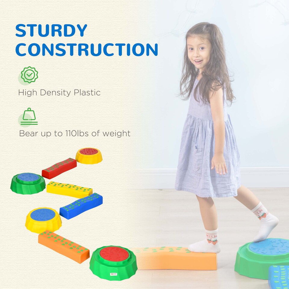 image 1 of Outsunny Eight-Piece Kids Stepping Stones w Non-Slip Surface & Bottom, for Kids