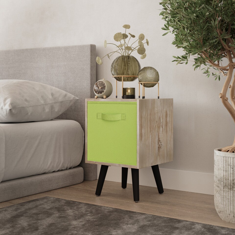 image 1 of Antique Oak 1-Drawer Cube Shelving Unit with Scandinavian Legs | Green | Green & Black | 1