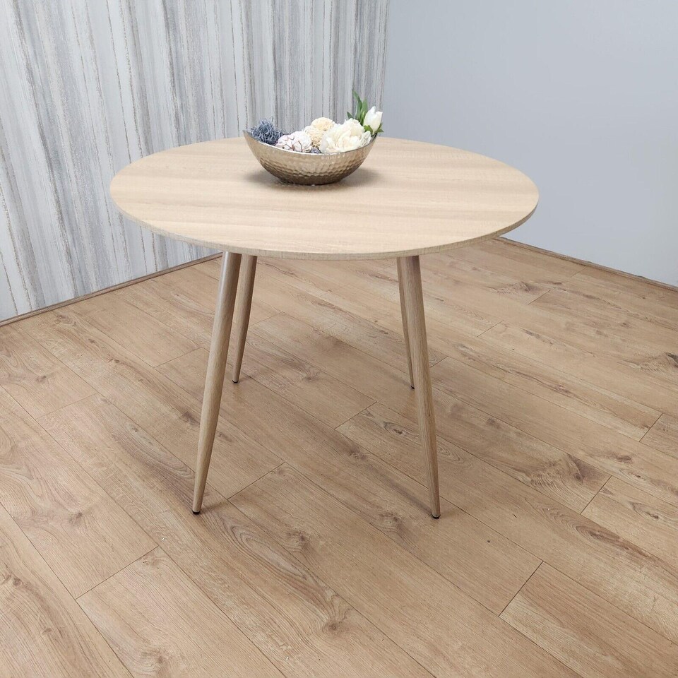image 1 of Modern Round Dining Table Set With 4 Grey Plastic Chairs Dining Room Furniture
