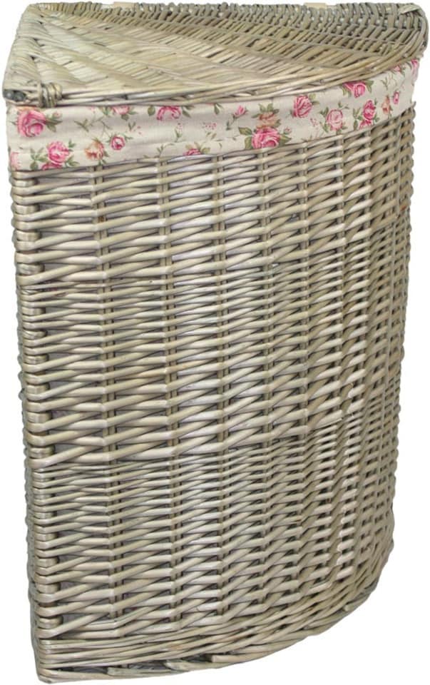 image 1 of Small Antique Wash Corner Linen Basket With Garden Rose Lining | Multi | Garden Rose