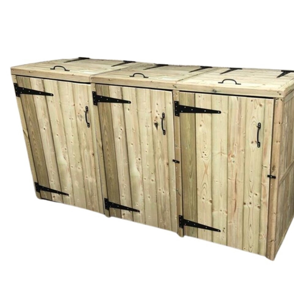 image 1 of Deluxe Triple Bin Store - Timber - L90 x W210 x H120 cm - Garden Storage - Minimal Assembly Required Brown