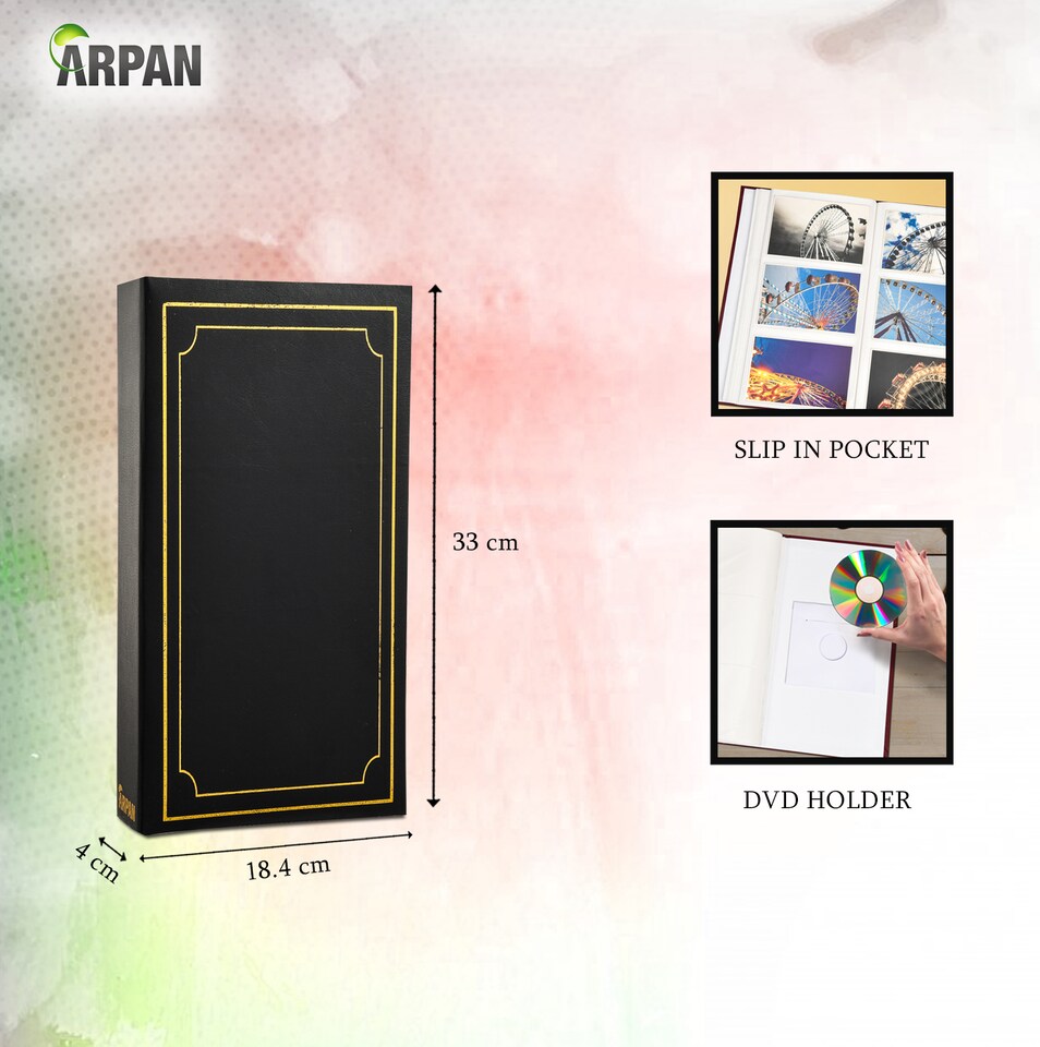 image 1 of ARPAN Slip In Case Photo Album for 300 Photos 6"x4" (10x15cm) with CD/DVD Pocket – Large Hardcover Picture Storage Album