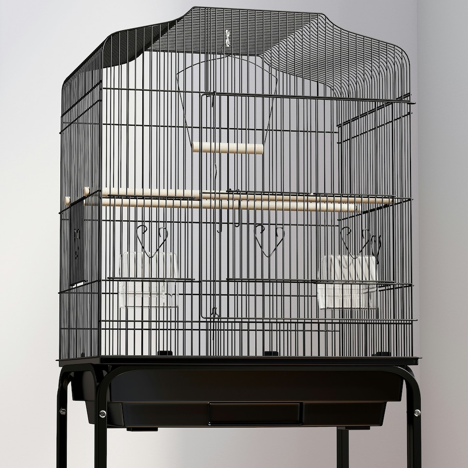 image 1 of PawHut Bird Cage for Budgie Finch Canary Parakeet W/ Stand Tray Black