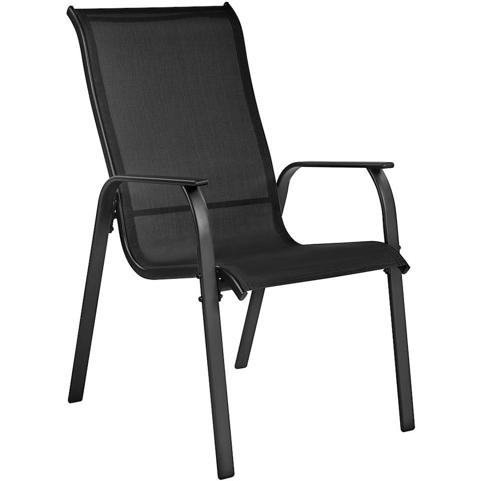 image 1 of Yaheetech Set of 2 Outdoor Texteline Stackable Dining Chairs with Backrest-Black | Black | Black | One Size