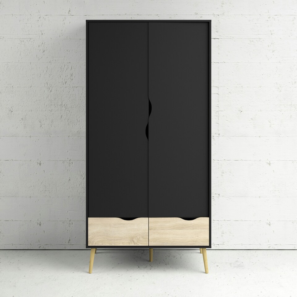image 1 of Oslo Wardrobe 2 Doors 2 Drawers in Black and Oak