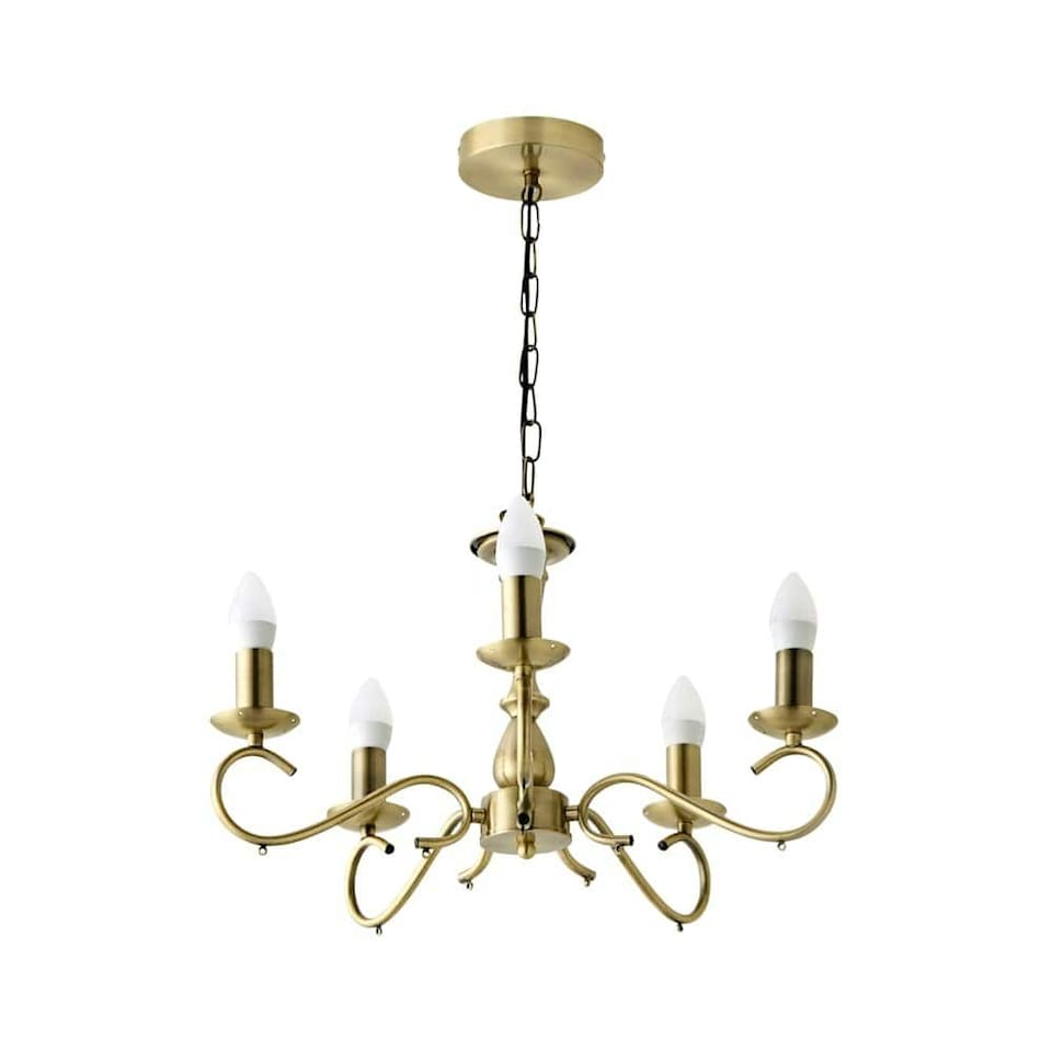 image 1 of ValueLights Antique Brass 5 Way Crystal Jewel Chandelier Ceiling Light Fitting | Gold