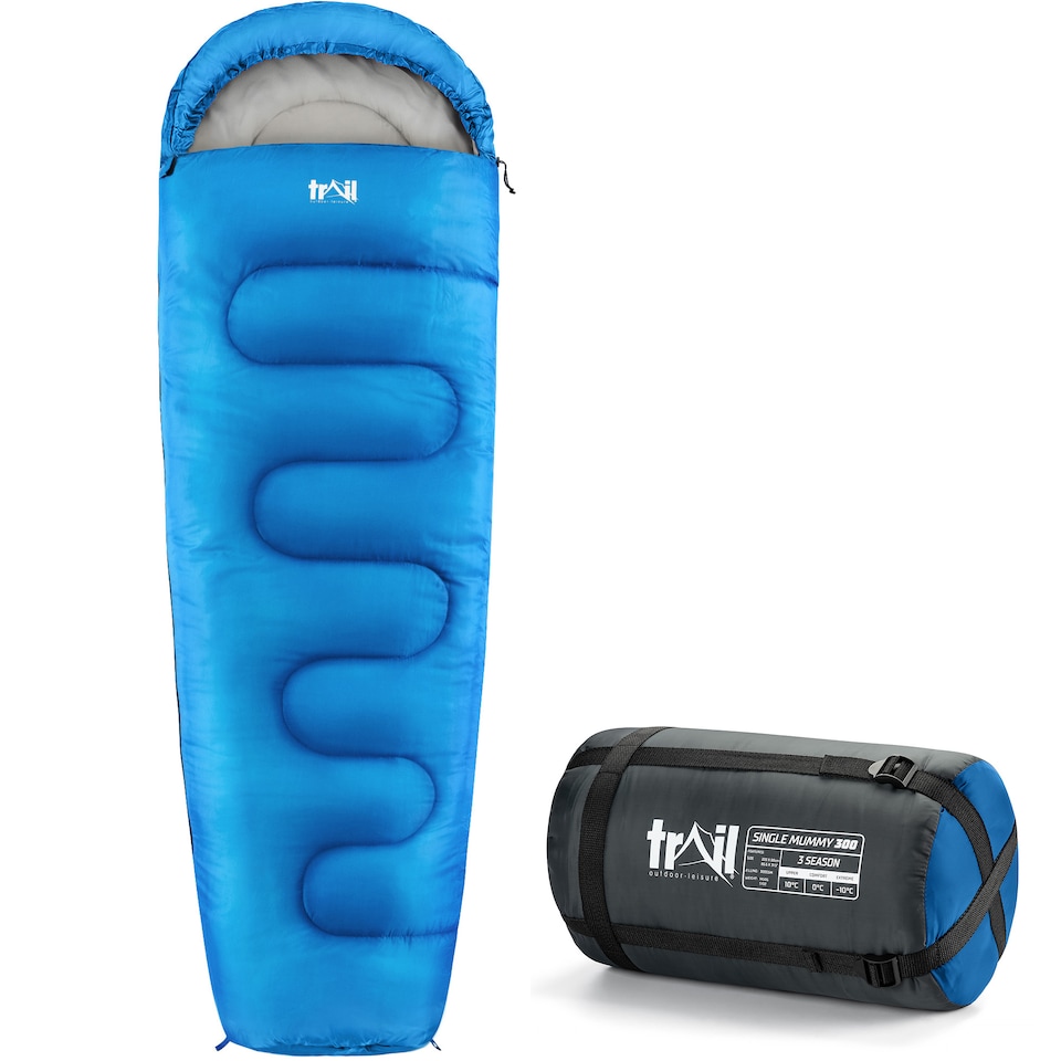 image 1 of Mummy Sleeping Bag 3 Season Waterproof Adult Single Outdoor Camping Trail | Blue | Single | 1