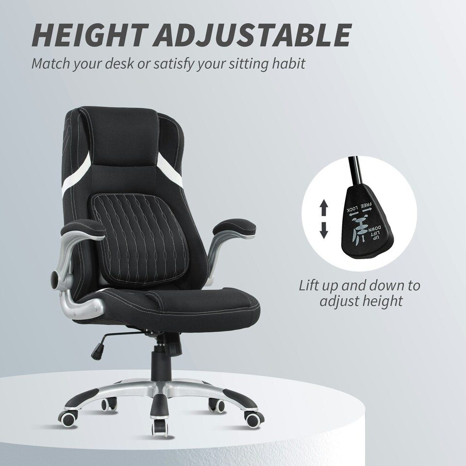 image 1 of Vinsetto Fabric Office Desk Chair w/ Adjustable Height Tilt Function Black | Black | One Size