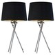 image 1 of Set of 2 Tripod - Chrome Lamps with Black & Gold Fabric Shade Chrome | Black