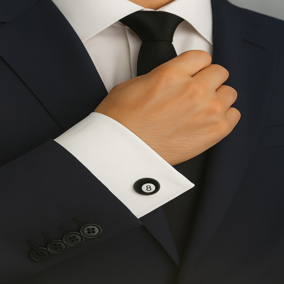 image 1 of 8 Ball Cufflinks - Onyx Art CK180 Eight Ball Novelty Cuffs