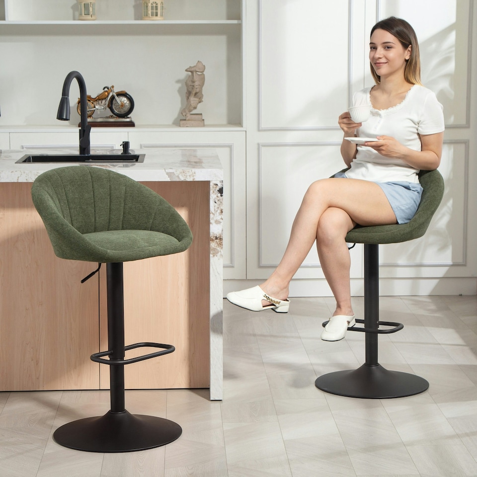 image 1 of HOMCOM Swivel Bar Stools Set of 2 Height Adjustable Bar Chairs Dark Green | Green | Adjustable Height | 2