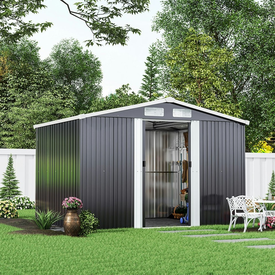 image 1 of Living and Home Large Garden Storage Shed - Black 257 x 205 x 177cm | Black