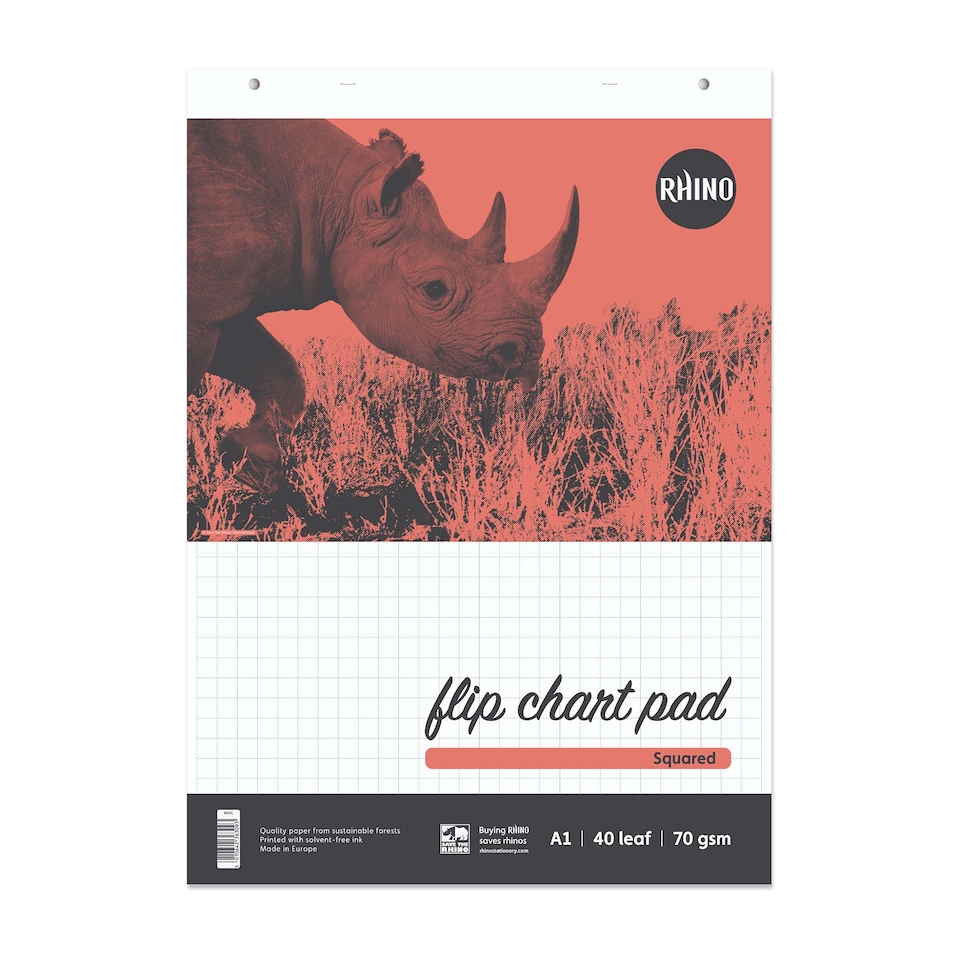 image 1 of Rhino A1 Flip Chart Paper Pad 20mm Squared Red 80 Page 10 Pack