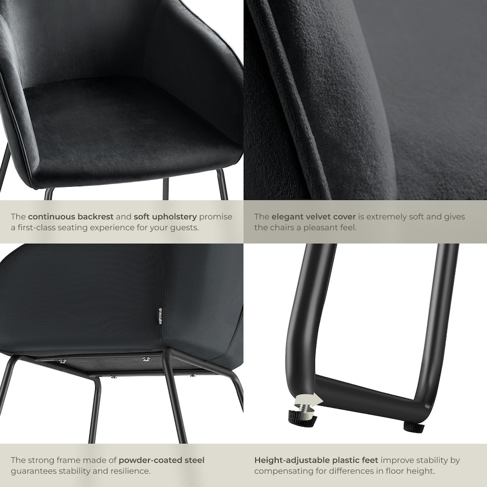 image 1 of Dining Chair Jeane - velvet look, cantilever frame - Set of 4 Black | Velvet Look Black/Black