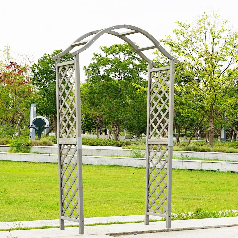 image 1 of Gr8 Garden Arch Wooden Pergola Feature Trellis Rose Climbing Plant Grey Wood Archway
