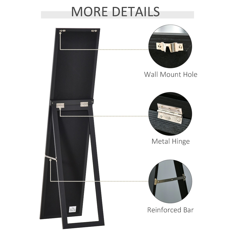 image 1 of HOMCOM Full Length Mirror, Floor Standing or Wall-Mounted Long Mirror, Black