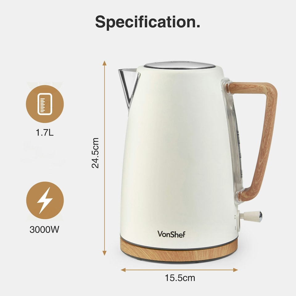 image 1 of VonShef 3000W Kettle and 1500W Toaster Bundle Set Cream