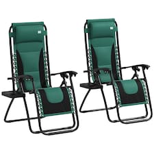 Outsunny 2 Pcs Zero Gravity Lounger Folding Recliner Chair Cup Holder Green