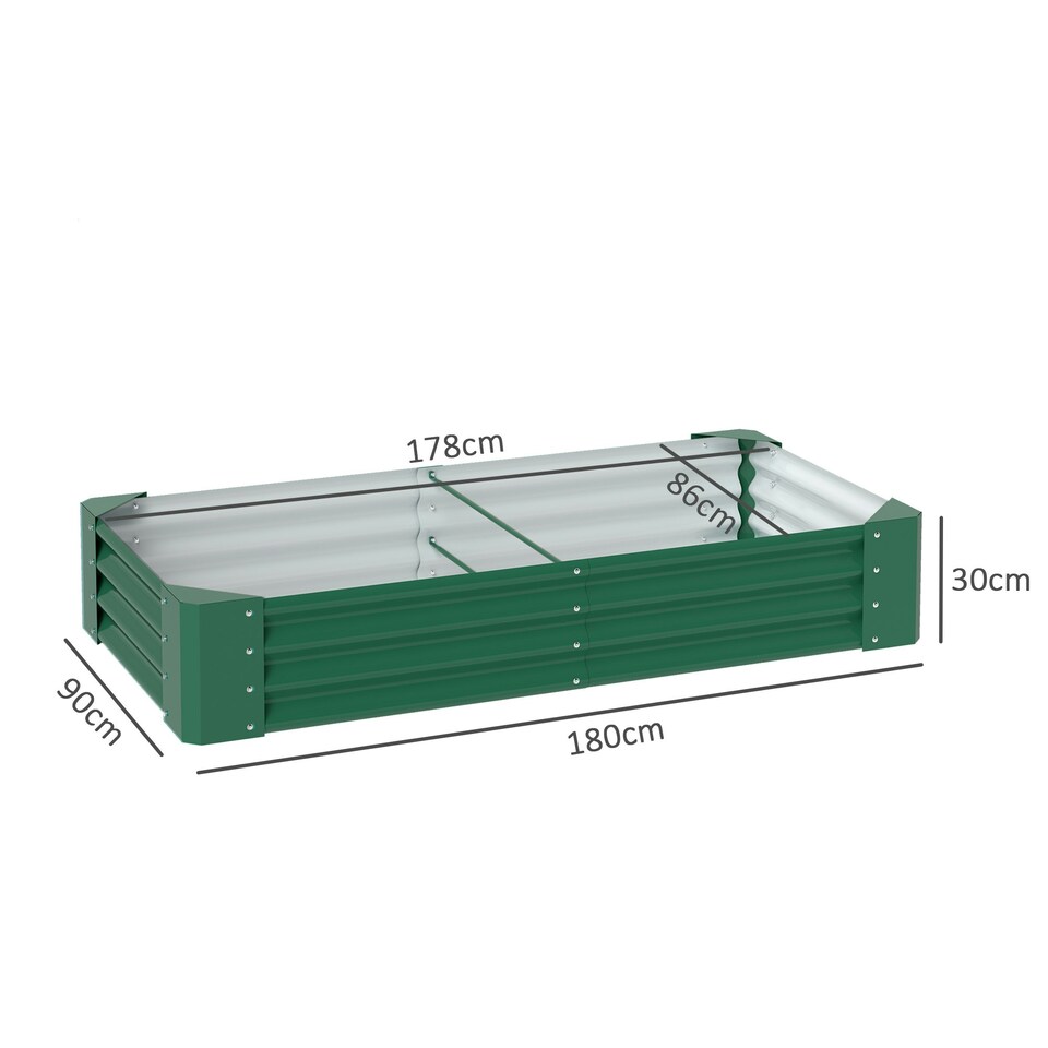 image 1 of Outsunny Galvanised Raised Garden Bed, 180x90x30cm Raised Planter, Green 
