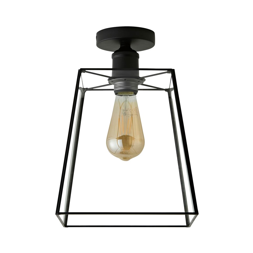 image 1 of ValueLights Susie Matte Black Flush Ceiling Light & Bulb | Black