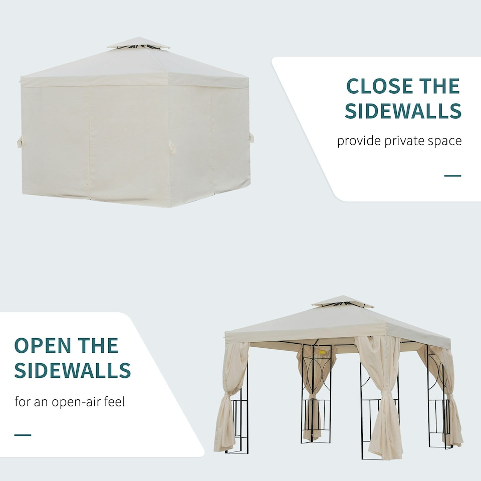 image 1 of Outsunny 3 x 3 m Garden Gazebo Double Roof Marquee Patio Wedding Party Tent Canopy Shelter with Sidewalls Beige