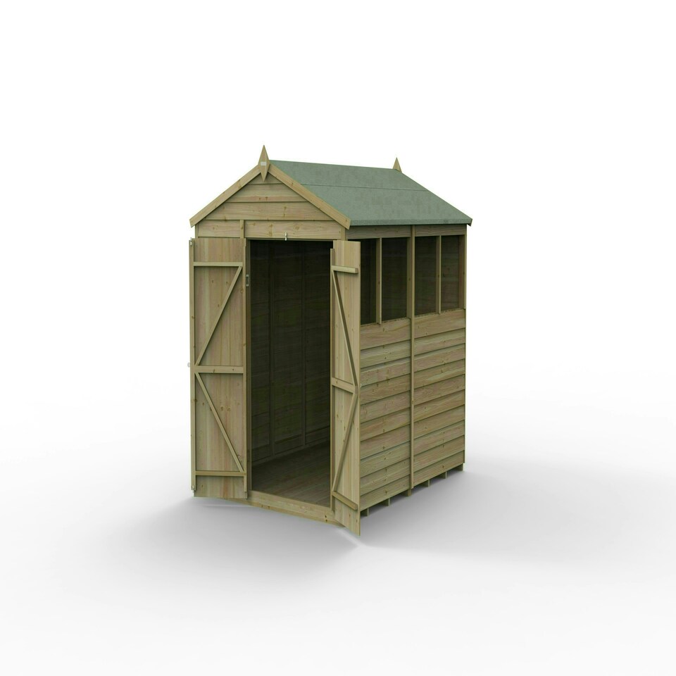 image 1 of Forest Garden 6x8 4LIFE Apex Shed 25yr Guarantee Overlap Pressure Treated - Double Door - 4 Window Brown
