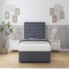 Sloomy Ashford Steel Plush Ottoman Bed Base With 26" Strutted Headboard 5' King | Grey | Steeel | King | 1