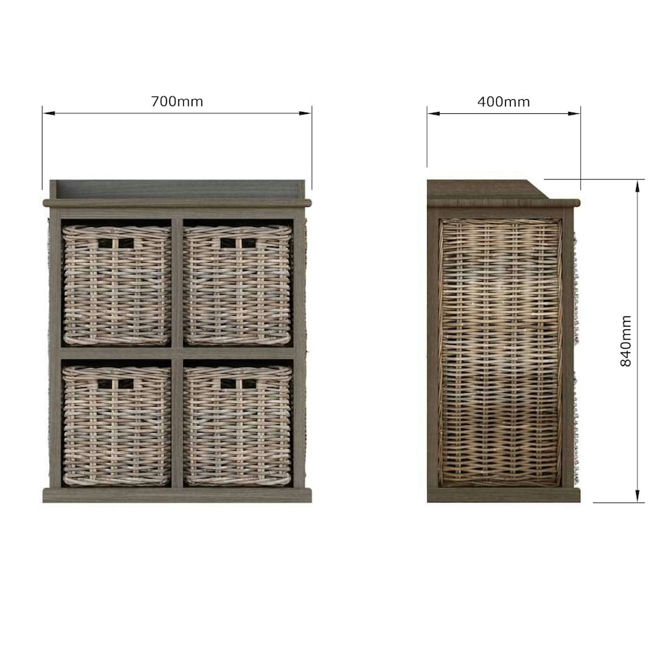 image 1 of Maya Handmade Kubu Rattan 2 Over 2 Basket Storage Unit Brown