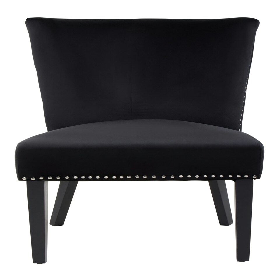 image 1 of Interiors by Premiers Black Velvet Dining Chair, Dining Room Accent Chair, Velvet Upholstered Wing Chair with Wooden Legs