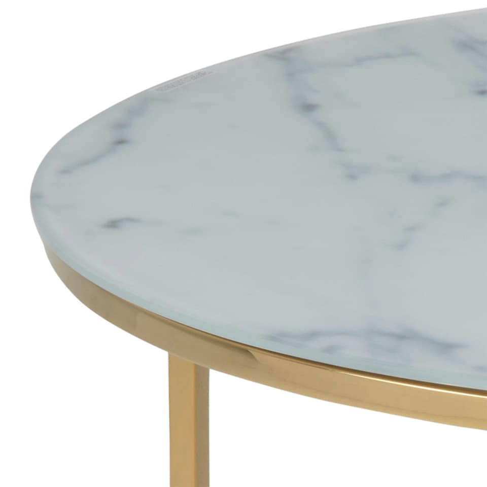image 1 of Alisma Round Coffee Table with White Marble Effect Glass Top & Gold Legs