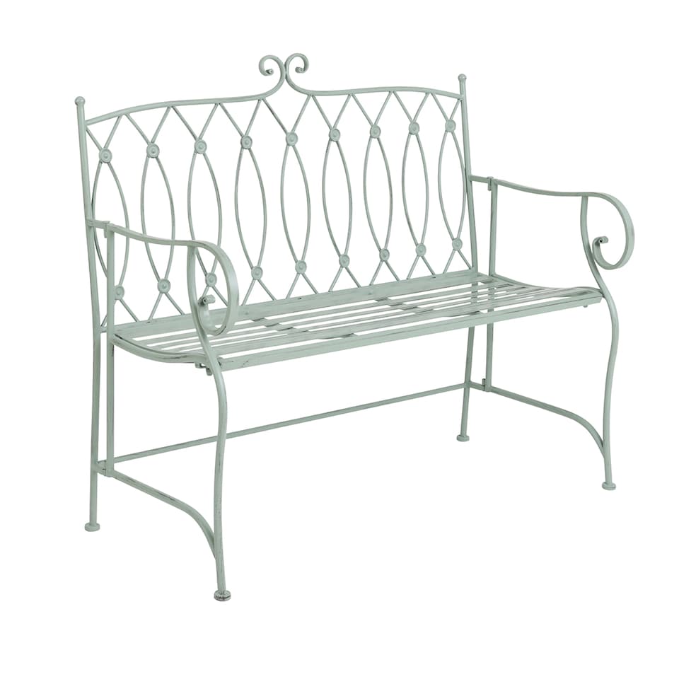image 1 of Charles Bentley Decorative Wrought Iron Outdoor Rustic Bench - Sage Green