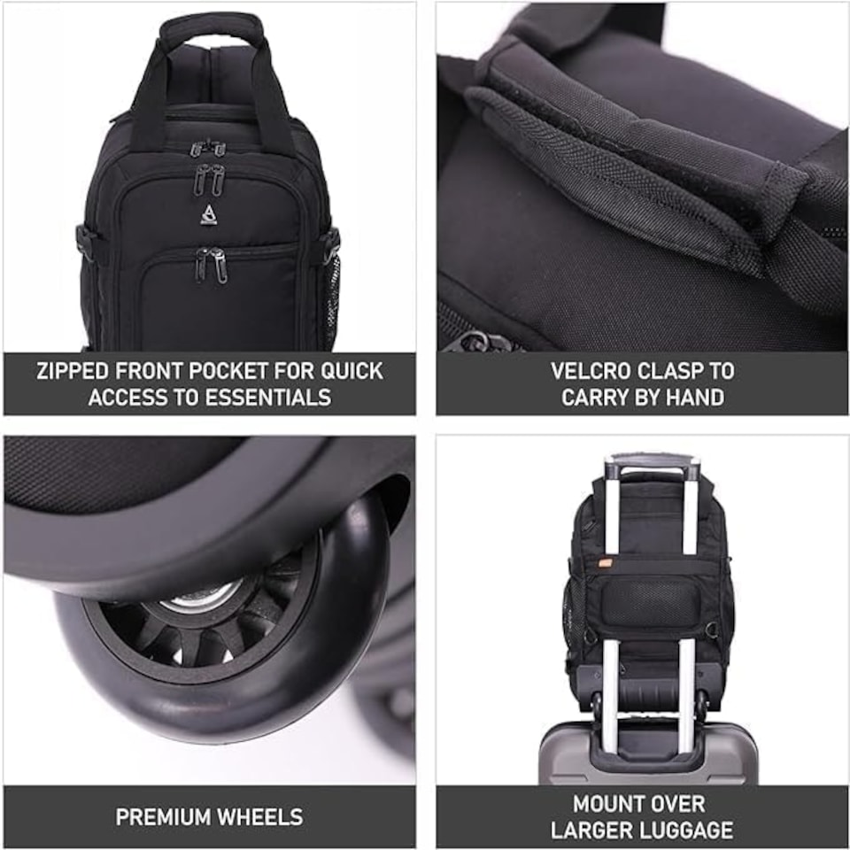 image 1 of Aerolite 40x20x25 Ryanair Maximum Size Backpack Trolley Bag with 2 Wheels Cabin Luggage Approved Extendable Handle Travel  Holdall Rucksack with 10Year Warranty Black