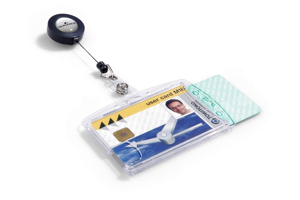 image 1 of Durable Enclosed 2 Card Badge Reel Security Pass ID Holders | 10 Pack | Clear