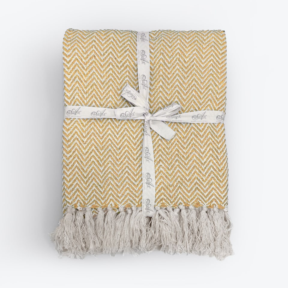 image 1 of Large Cotton Chevron Herringbone Sofa Throw Blanket - 150 x 200cm | Yellow | Mustard | One Size | 1