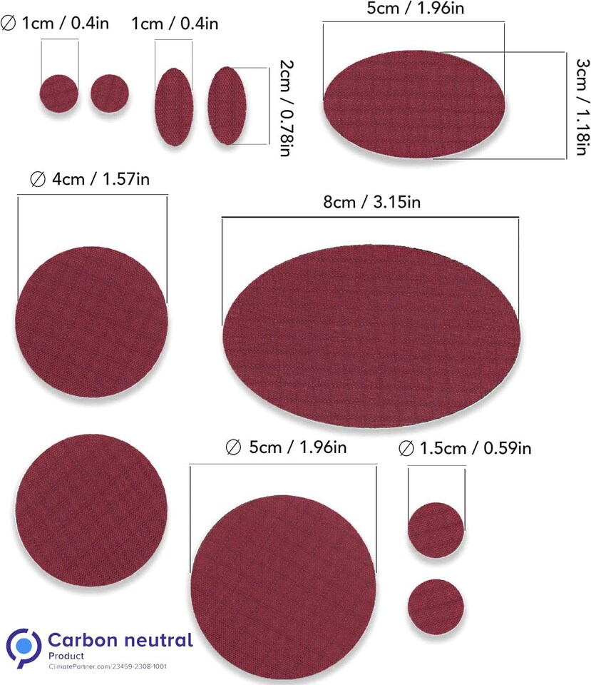 image 1 of aZengear Repair Patches for Jackets, Tent, Shoe, Gear - Waterproof, Self-Adhesive, Tear-Cold-Heat-Resistant (11 Pieces, Burgundy)