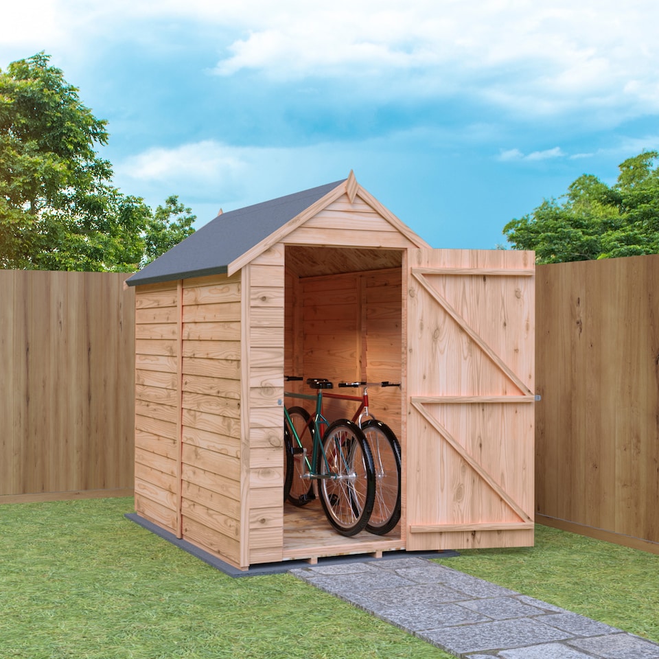 image 1 of Overlap 6 x 4 Feet Dip Treated Value Range Apex Shed Single Door | Brown