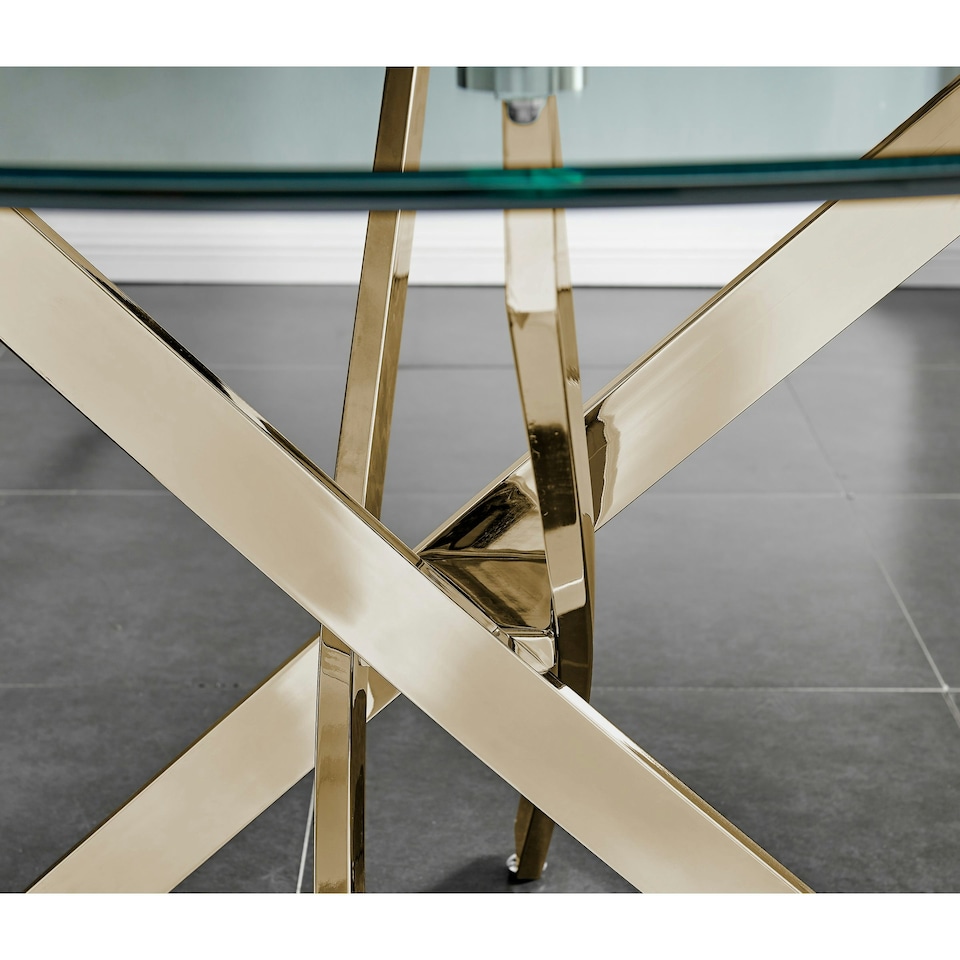 image 1 of Furniturebox Novara Gold Metal And Glass Large 120cm Round Dining Table