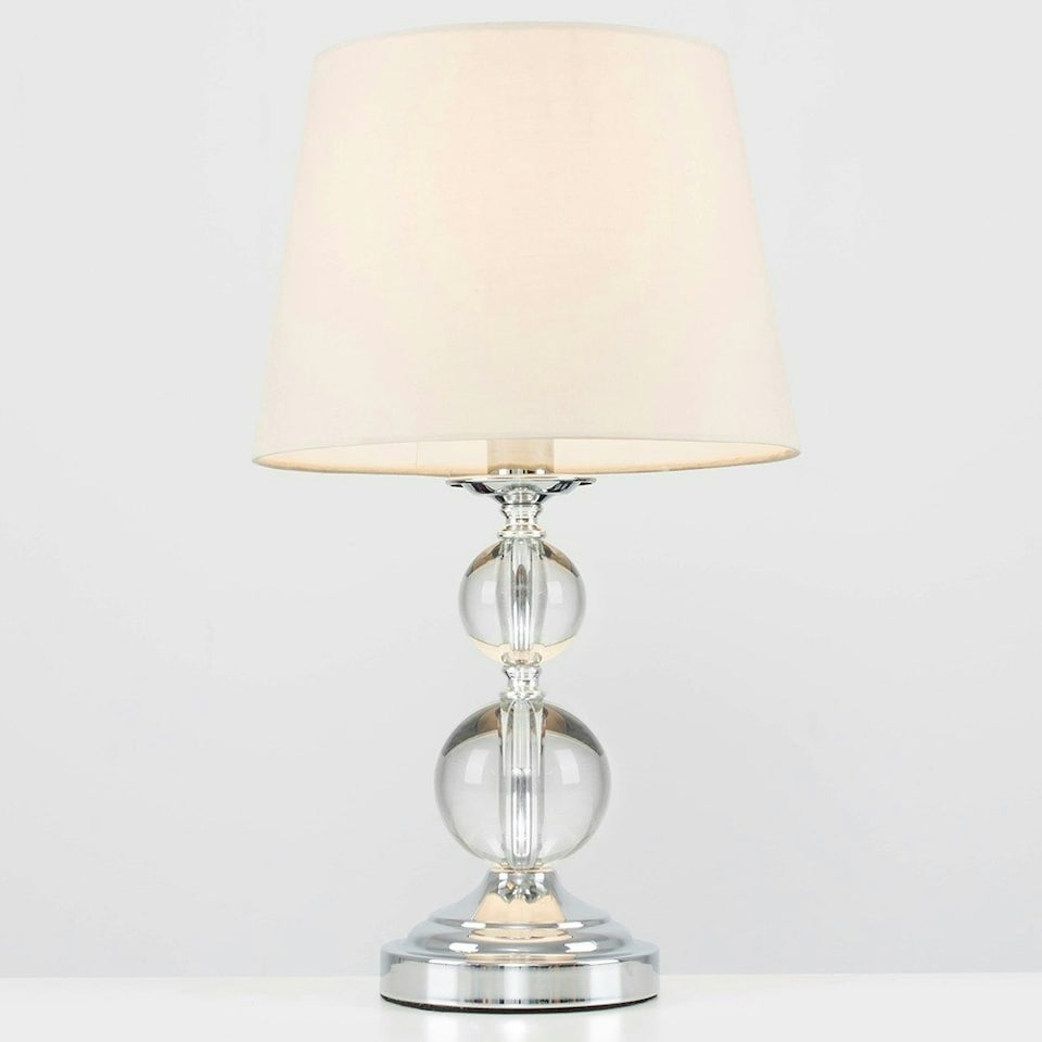 image 1 of ValueLights Modern Polished Chrome And Acrylic Ball Touch Table Lamp With Beige Light Shade