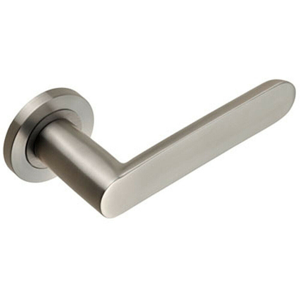 Loops PAIR Flat Faced Straight Handle on Round Rose Concealed Fix Satin Steel in Metallics